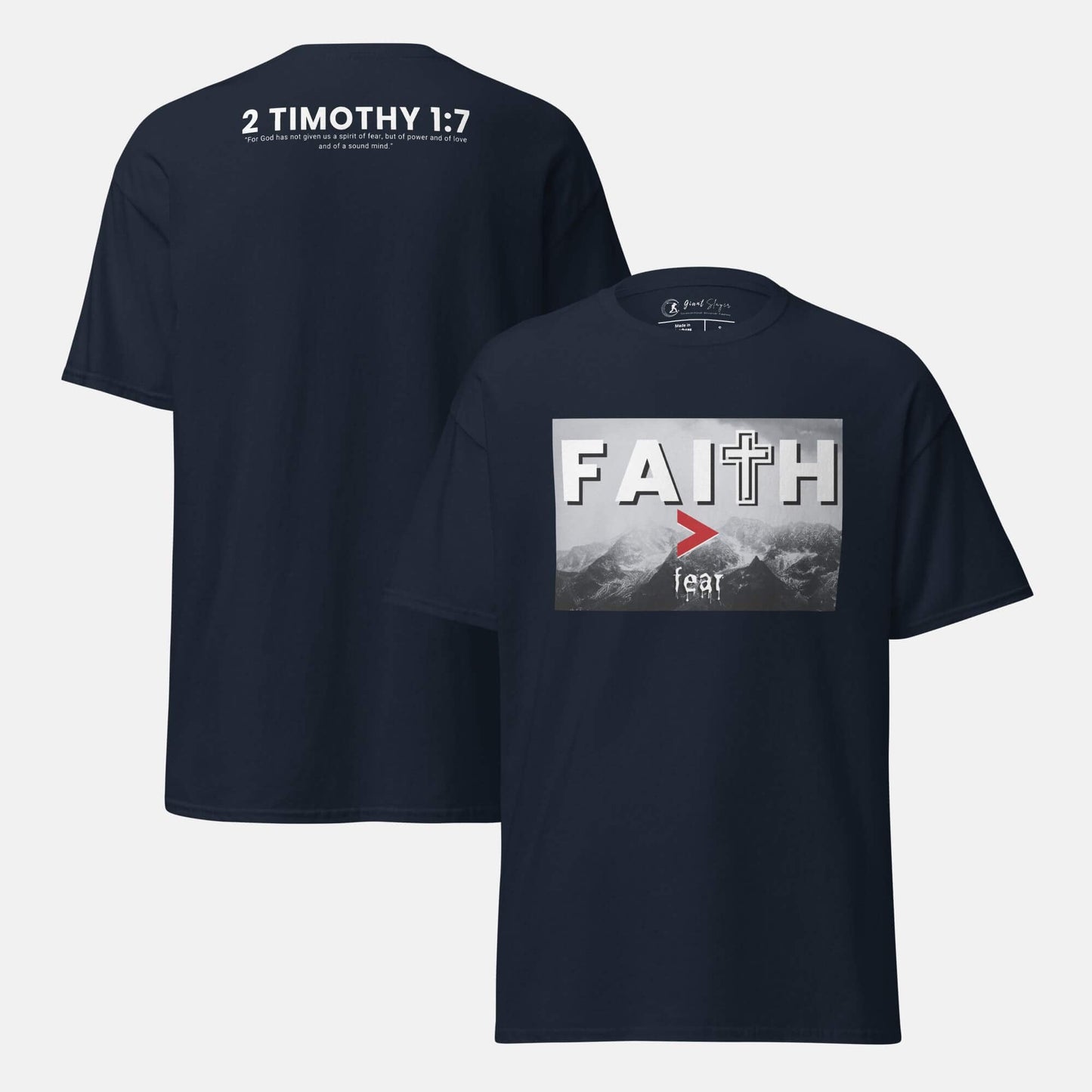 Giant Slayer - Faith Over Fear T-Shirt | Color: Navy Blue | Size: S-3XL