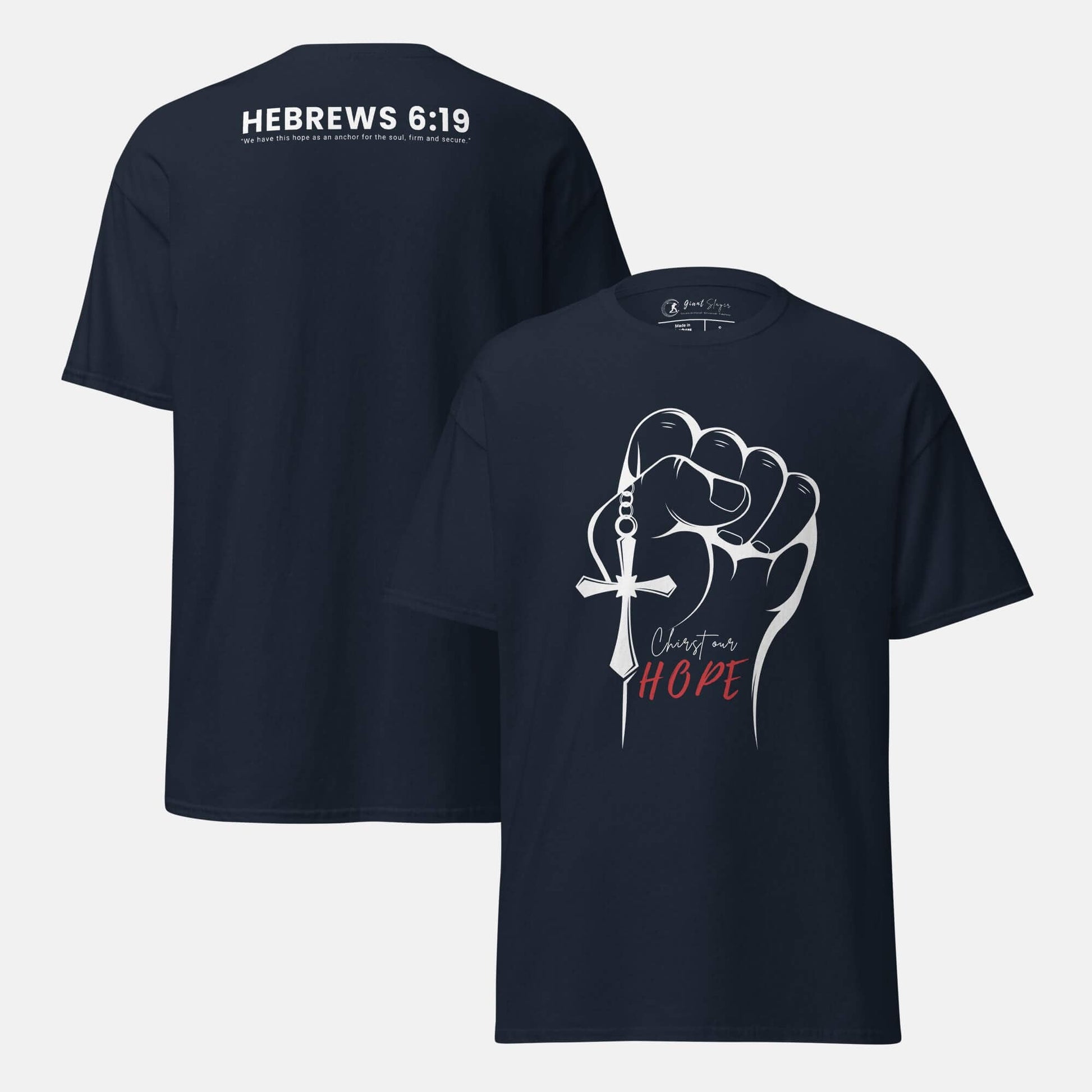 Giant Slayer - Christ Our Hope T-Shirt | Color: Navy Blue | Size: S-3XL